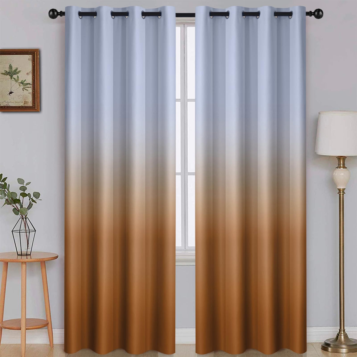 SimpleHome Ombre Black to Grey White Curtains for Living Room 52Wx84L