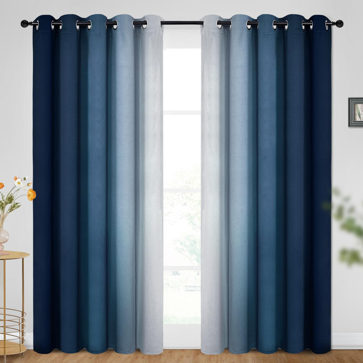 SimpleHome Ombre Black to Grey White Curtains for Living Room 52Wx84L