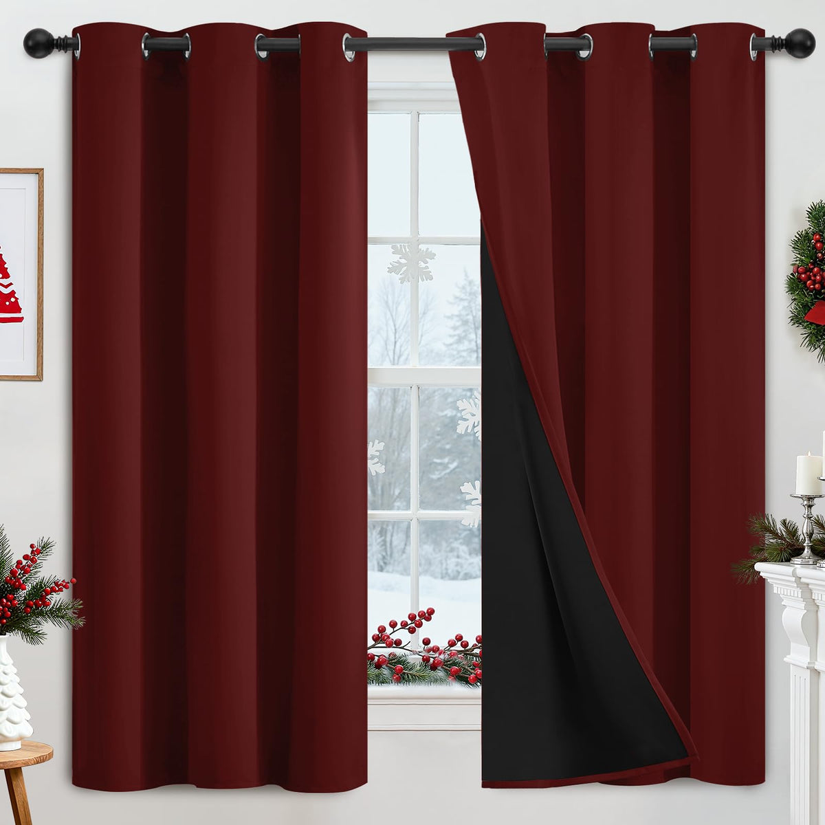 Yakamok Burgundy Red Blackout Curtains 84 inches Long for Bedroom 38" Wide