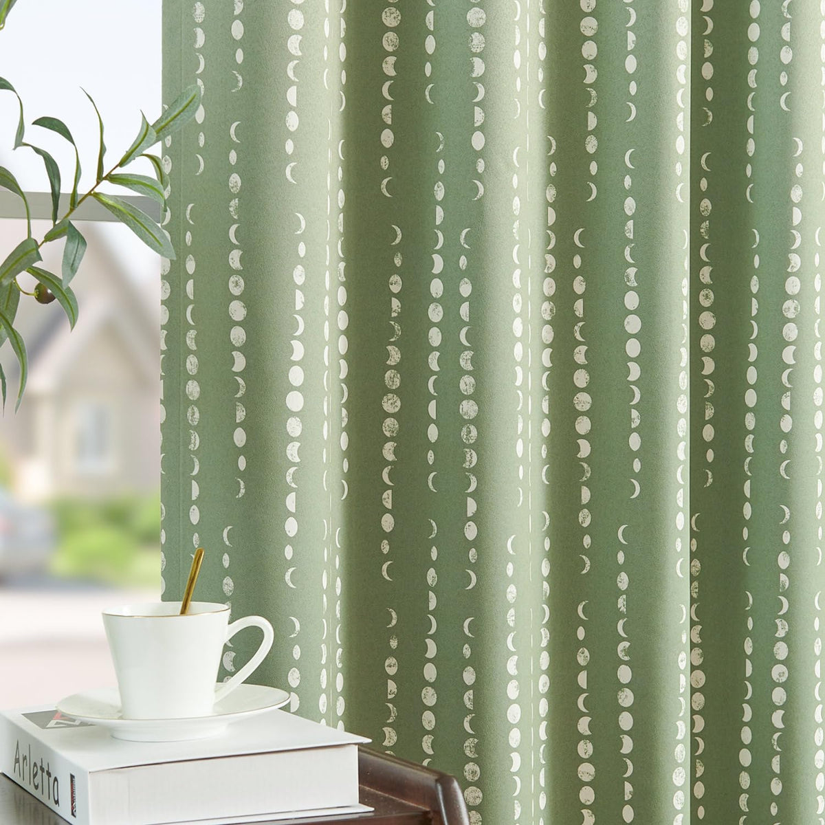jinchan Boho Blackout Curtains 63 Inch Length Moon Phase Printed Drapes