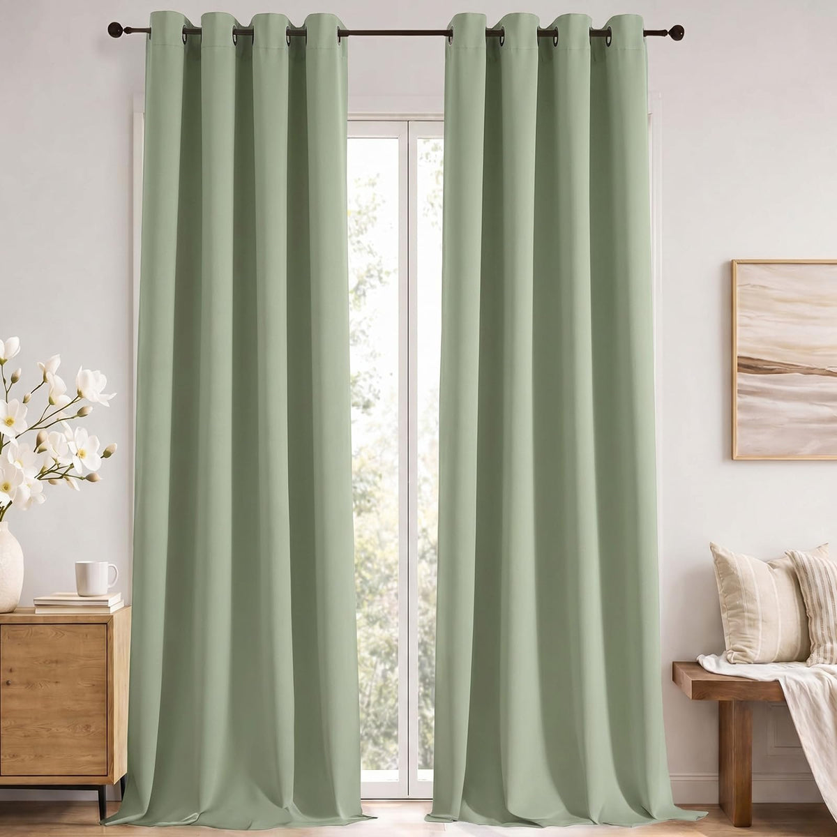 Simplebrand Sage Green Blackout Curtains 84 Inch Length 2 Panels Set for Bedroom/Living Room, Solid Room Darkening Thermal Insulated Grommet Energy Saving Window Treatment Drapes, Each 52" Wide