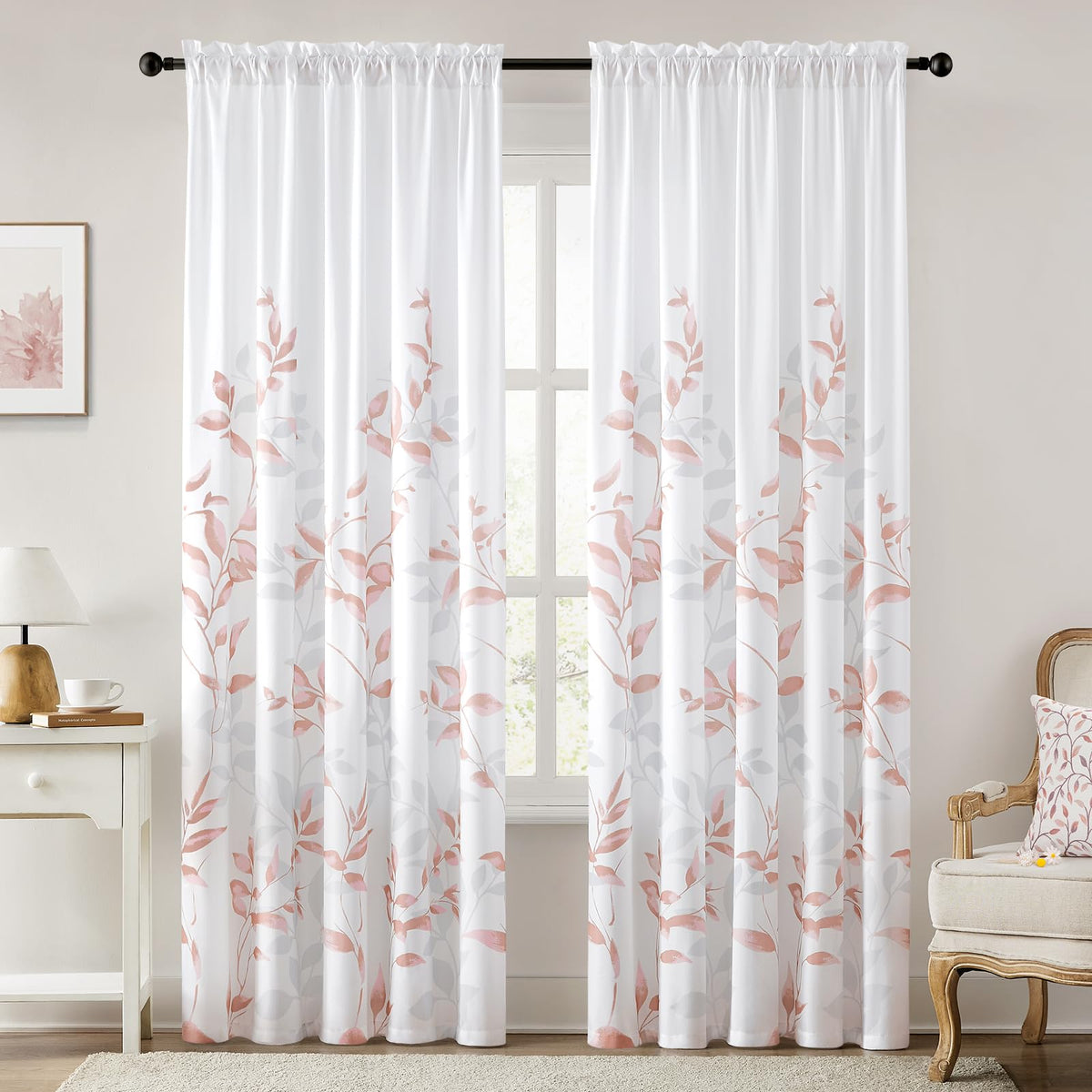 HOMEIDEAS Light Grey and White Privacy Sheer Curtains, 52X63 Inch, 2 Panels