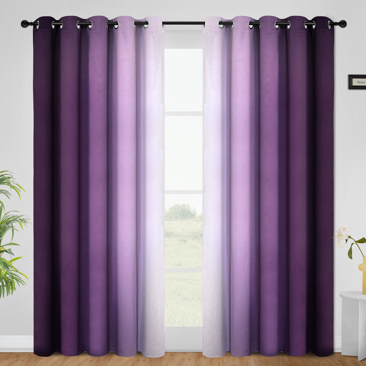 COSVIYA Grommet Room Darkening Ombre Purple Curtains W52xL63 inch