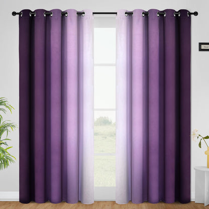 COSVIYA Grommet Room Darkening Ombre Purple Curtains W52xL63 inch