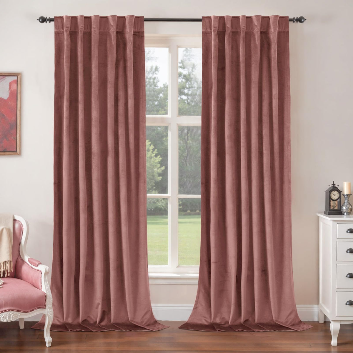 BGment Olive Green Velvet Blackout Curtains 52 x 84 Inch Length, 2 Panels