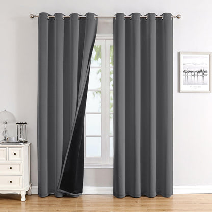 ChrisDowa 100% Blackout Curtains for Bedroom 63 Inch Long with Black Liner