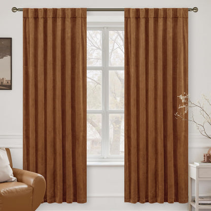 LAMIT Olive Green Velvet Curtains 84 Inch Length for Living Room, 2 Panels