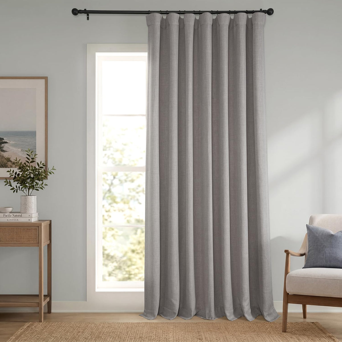 Faux Linen Curtains for Living Room (1 Panel) - 50W X 108L, Birch Taupe
