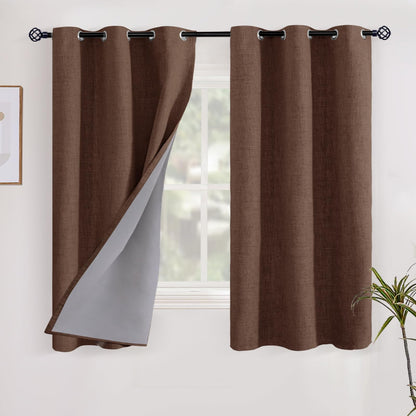 YoungsTex Linen Blackout Curtains 63 Inch Length Bedroom Beige Darkening