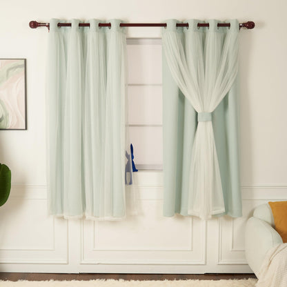 INLINAS Blackout Curtains with Sheer Overlay, Beige, 52x84 Inches