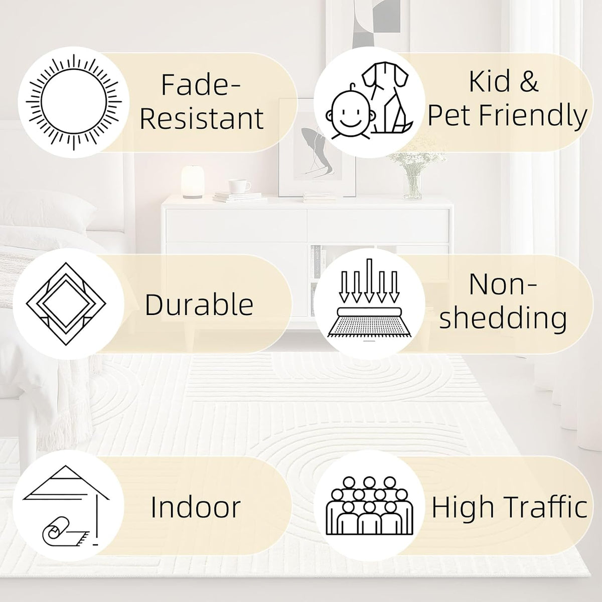 Beige Solid Area Rug 8x10, Washable Rugs for Living Room Bedroom