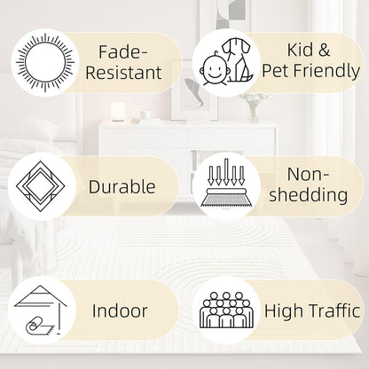 Beige Solid Area Rug 8x10, Washable Rugs for Living Room Bedroom
