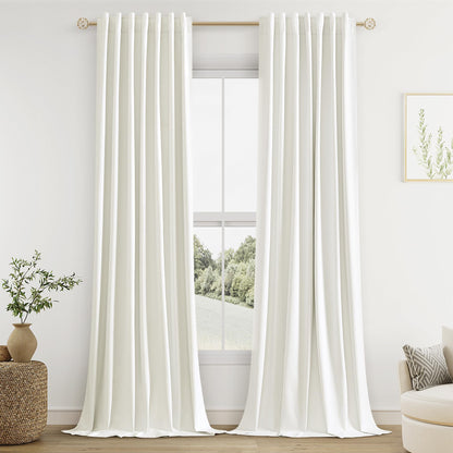 Guken Cream Linen Blackout Curtains 84 Inch Length 2 Panels Set for Living Room Bedroom Back Tab Thermal Insulated 100% Black Out Drapes Room Darkening Window Curtain Ivory Natural Beige
