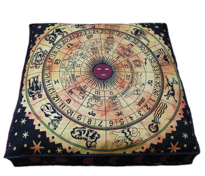 24" Black Gold Flower Mandala Barmeri Large Floor Pillow Cover Cushion Meditation Seating Ottoman Throw Cover Hippie Decorative Zipped Bohemian Pouf Ottoman Pom Pom Cases 24 " square
