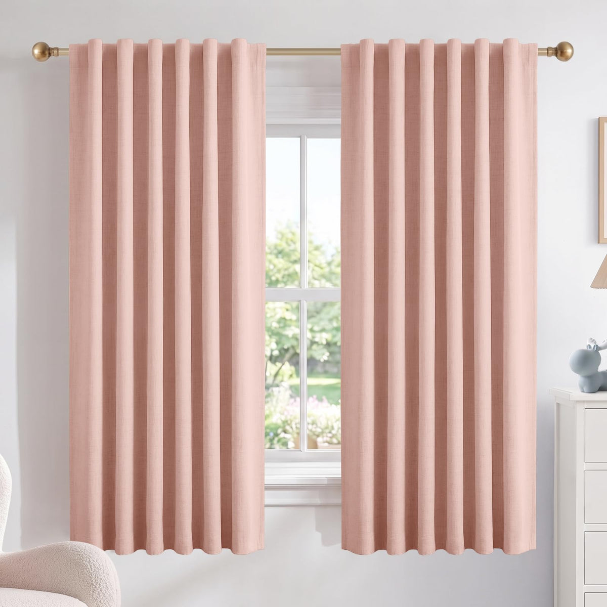 Linen Total Blackout Curtains for Bedroom Living Room 84 Inch, Cream