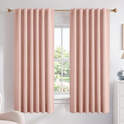 Linen Total Blackout Curtains for Bedroom Living Room 84 Inch, Cream