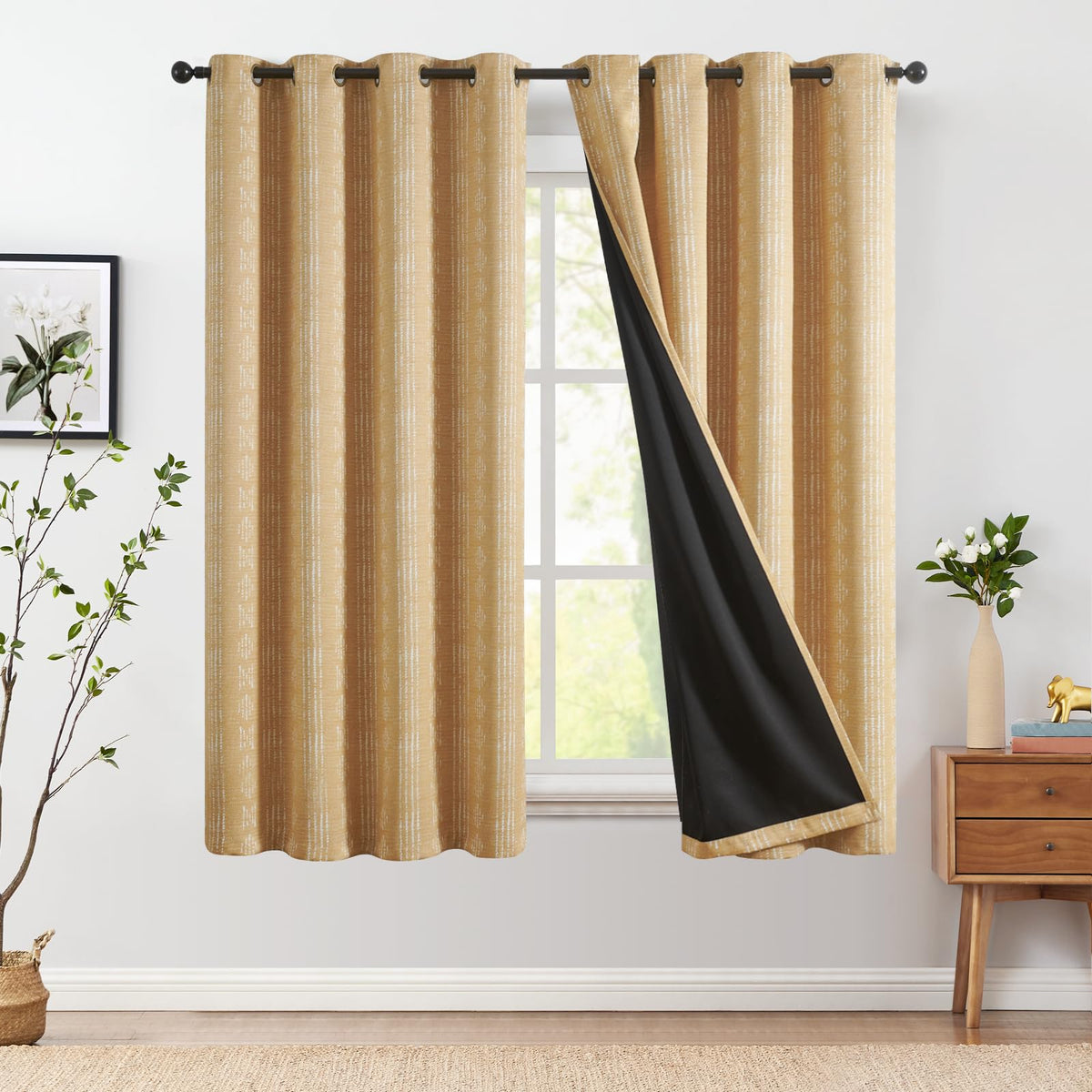 jinchan Boho Blackout Curtains 63 Inch Length Moon Phase Printed Drapes