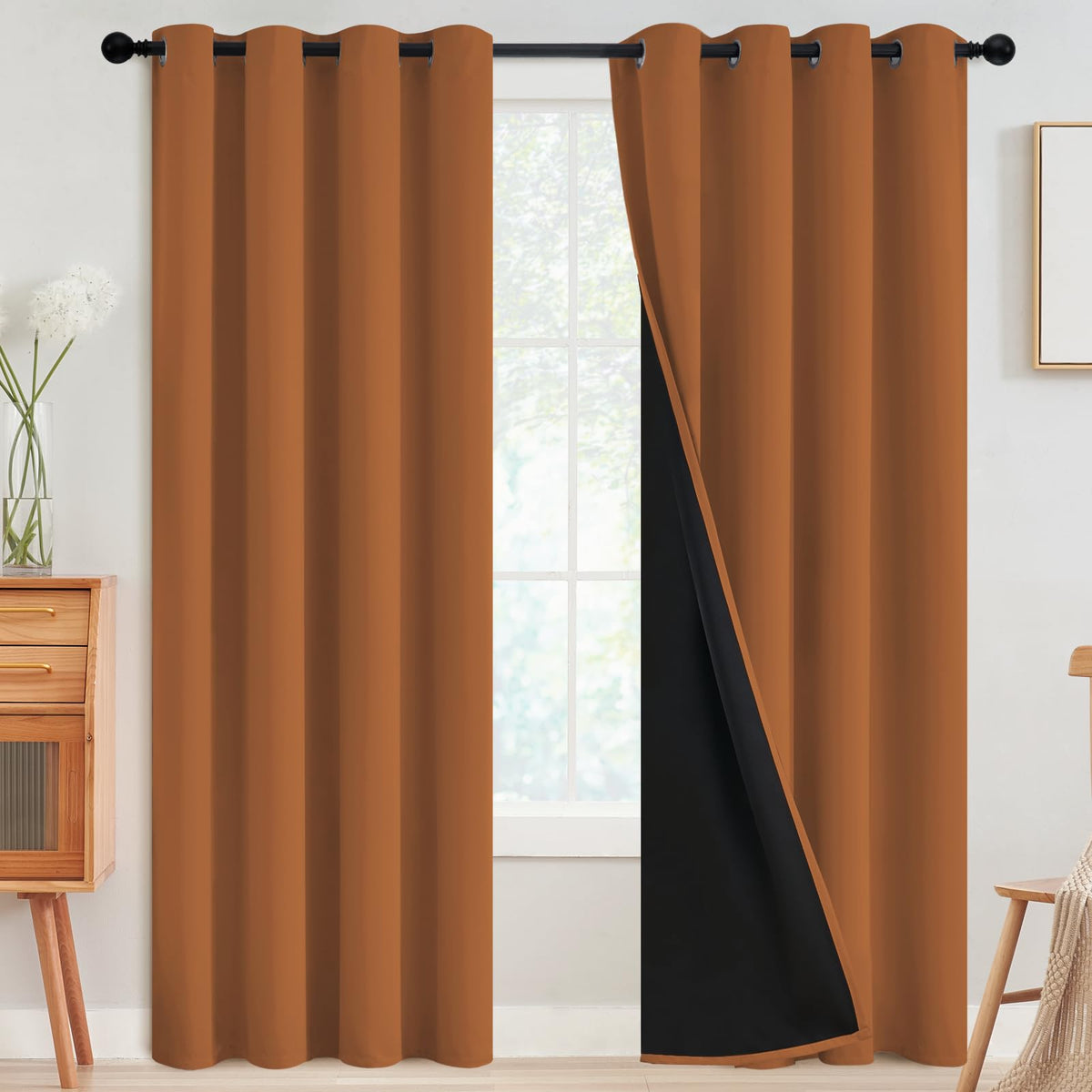 SimpleHome Cream 100% Blackout Curtains Room Darkening Living Room 84 Inch