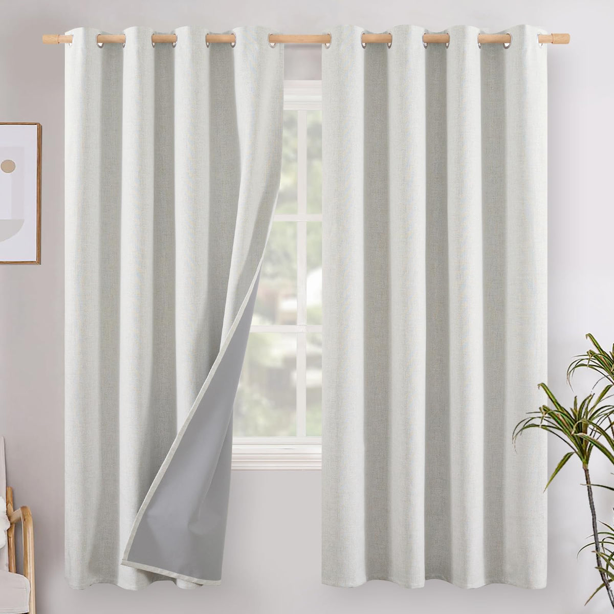 YoungsTex Linen Blackout Curtains 63 Inch Length Bedroom Beige Darkening