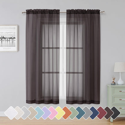 Simplebrand Black Sheer Curtains 84 Inches Long 2 Panels for Living Room