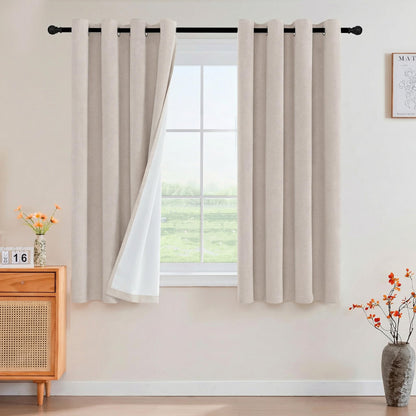 PrinceDeco Natural Linen Curtains 100% Blackout Linen Curtains for Bedroom Full Blackout Curtains 84 Inches Long Living Room Thermal Insulated Light Blocking Curtain Drapes White Backing, 2 Panels