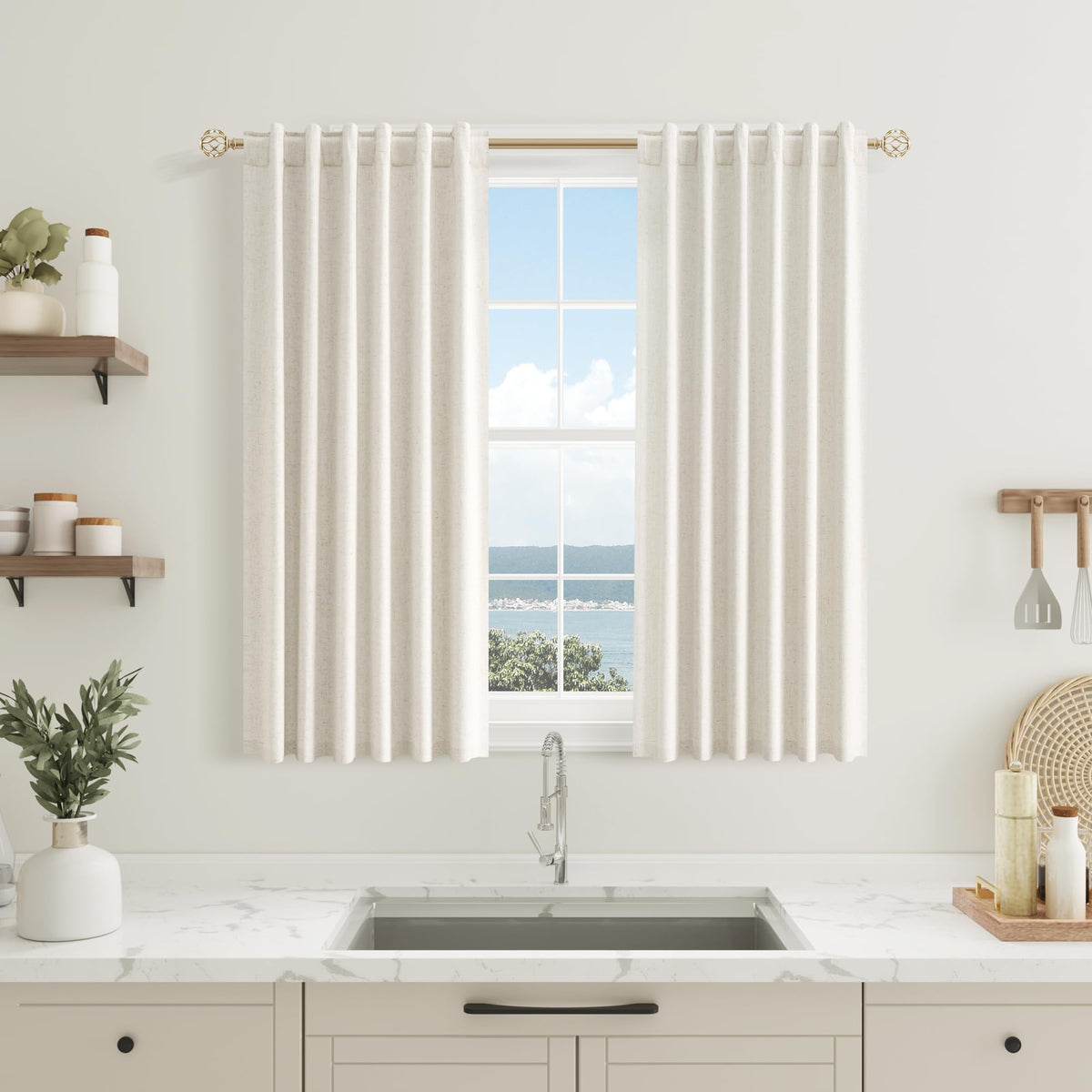 Guken Cream Linen Blackout Curtains 84 Inch Length 2 Panels Set for Living Room Bedroom Back Tab Thermal Insulated 100% Black Out Drapes Room Darkening Window Curtain Ivory Natural Beige