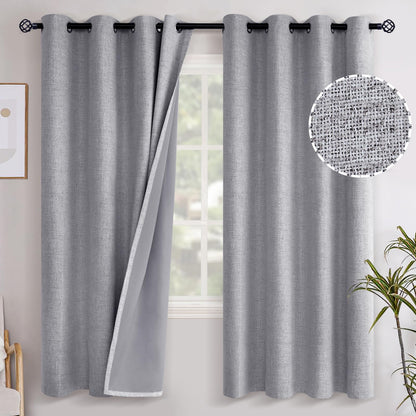 YoungsTex Linen Blackout Curtains 63 Inch Length Bedroom Beige Darkening