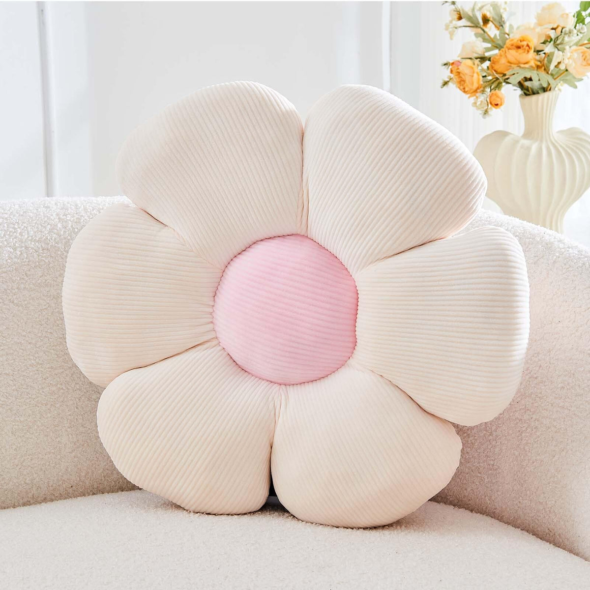 Kcvvcr Flower Throw Pillow, Soft White 14.9" Shaped Floor Pillow for Home Decor, Cute Aesthetic Plush Decorative Pillows for Bed, Sofa, Couch