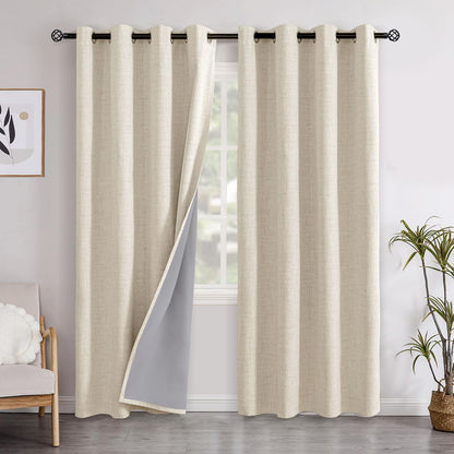 YoungsTex Linen Blackout Curtains 63 Inch Length Bedroom Beige Darkening