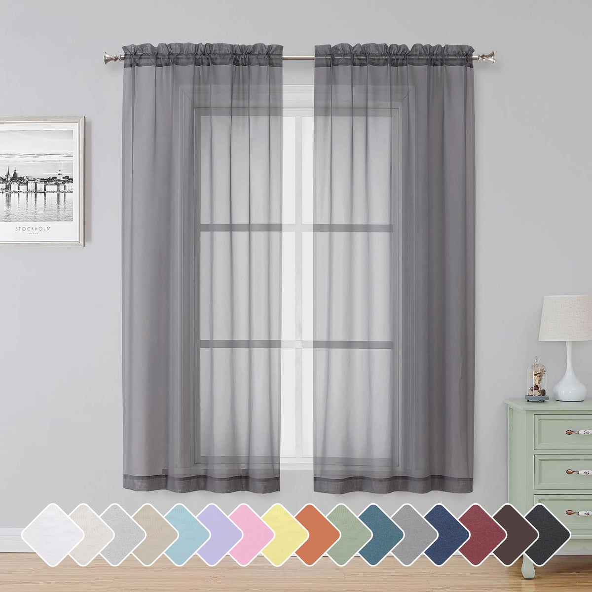 Simplebrand Black Sheer Curtains 84 Inches Long 2 Panels for Living Room