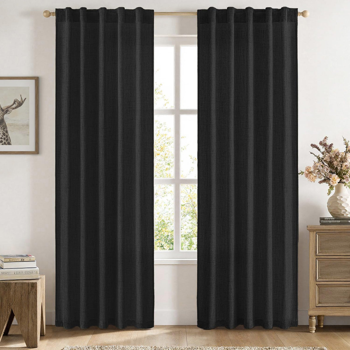 MIULEE Faux Linen Curtains 84 Inch Length 2 Panels Natural Semi Sheer Curtain with Back Tab Rod Pocket, Light Filtering Window Privacy Burlap Drapes for Living Room Bedroom 42W x 84L Linen