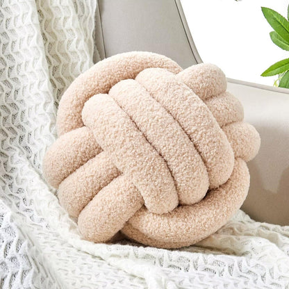 Uvvyui Knot Pillow Ball, Soft Home Decorative Round Throw Pillow, Handmade Knotted Plush Pillow, Round Boucle Pillow Cushion (8.6 Inches Ivory)