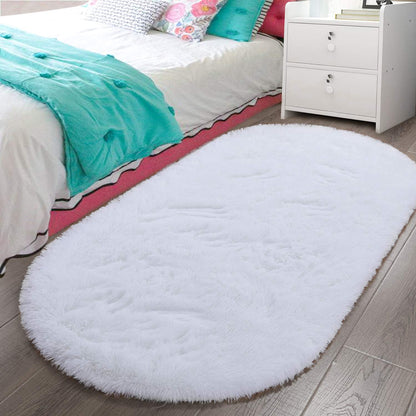 LOCHAS Bedroom Rug 2.6' x 5.3', Grey Fluffy Shaggy Area Rug for Kids Room