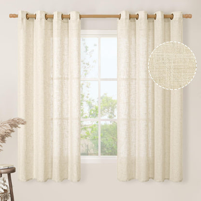 LAMIT Cream Ivory Linen Semi Sheer Curtains 84 inch Length for Bedroom