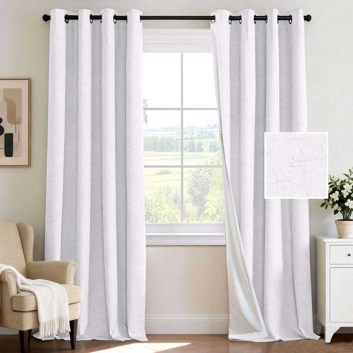 H.VERSAILTEX 100% Blackout Curtains for Bedroom 84 Inches Long Grommet Linen Face Full Light Blocking Curtain Drapes for Living Room Thermal Linen Look Curtains 2 Panels Set, 52" W x 84" L, Navy
