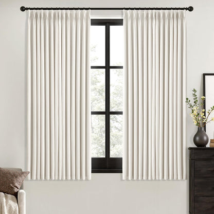 MIULEE Natural Pinch Pleated 100% Blackout Linen Curtains 40x84 Inches