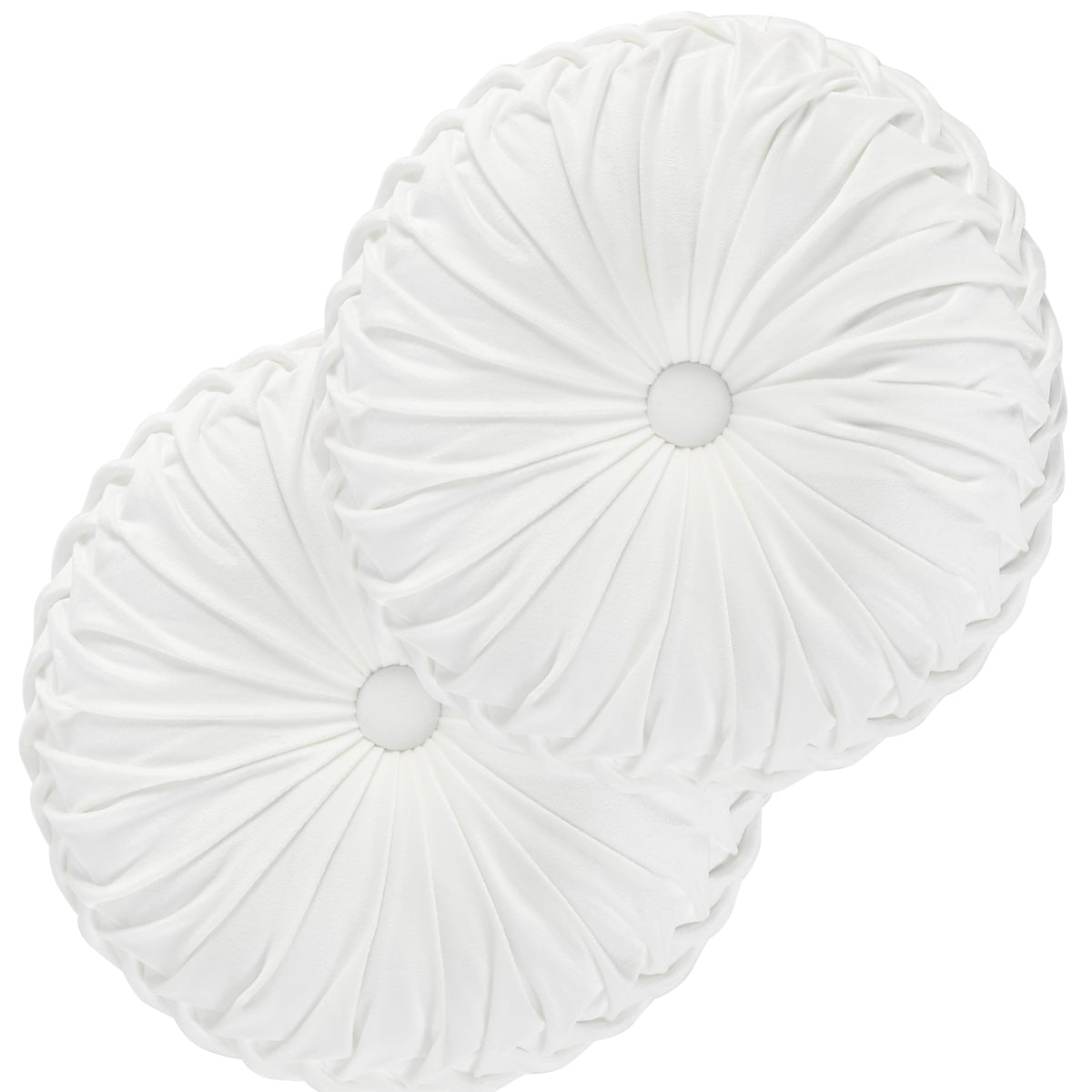 HIG Set of 2 Beige Velvet Decorative Round Pleated Throw Pillows
