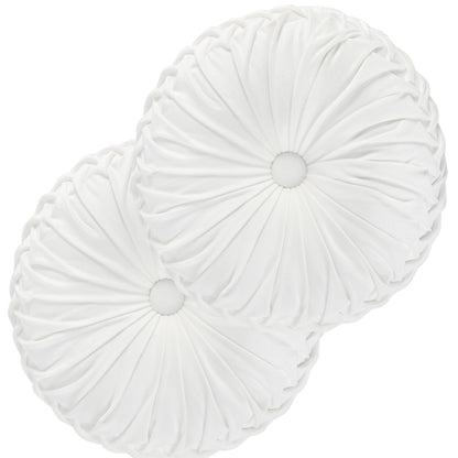 HIG Set of 2 Beige Velvet Decorative Round Pleated Throw Pillows