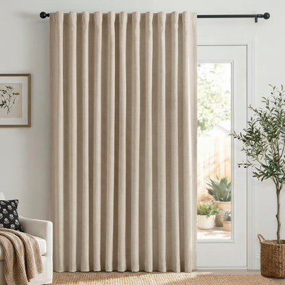 Linen Total Blackout Curtains for Bedroom Living Room 84 Inch, Cream