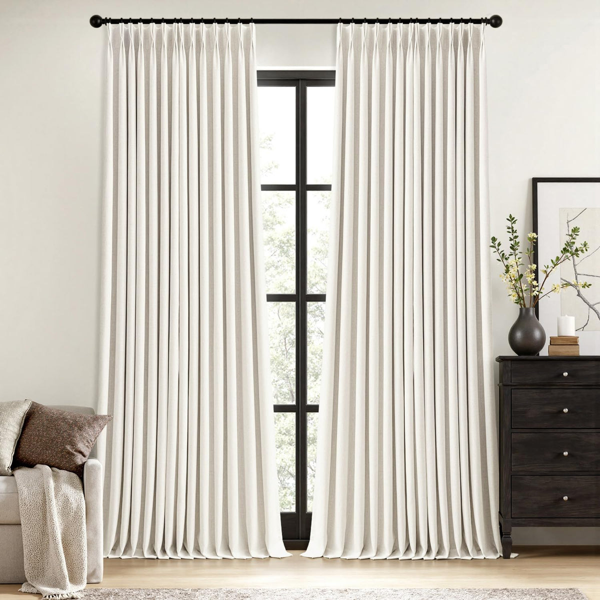 MIULEE Natural Pinch Pleated 100% Blackout Linen Curtains 40x84 Inches