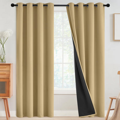 SimpleHome Cream 100% Blackout Curtains Room Darkening Living Room 84 Inch