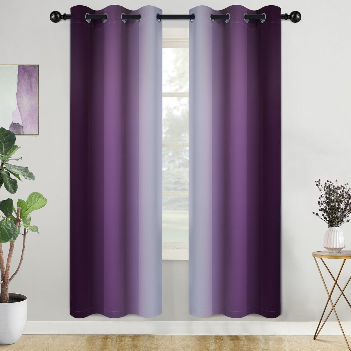 COSVIYA Grommet Room Darkening Ombre Purple Curtains W52xL63 inch