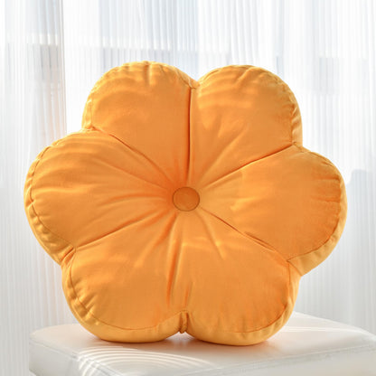 Flower Shaped Round Throw Pillow, Decorative Seat Cushion, 15", Ivory White