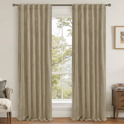 LAMIT Olive Green Velvet Curtains 84 Inch Length for Living Room, 2 Panels