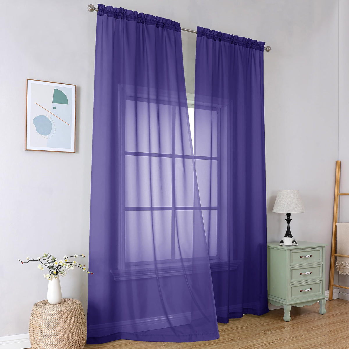 Simplebrand Black Sheer Curtains 84 Inches Long 2 Panels for Living Room