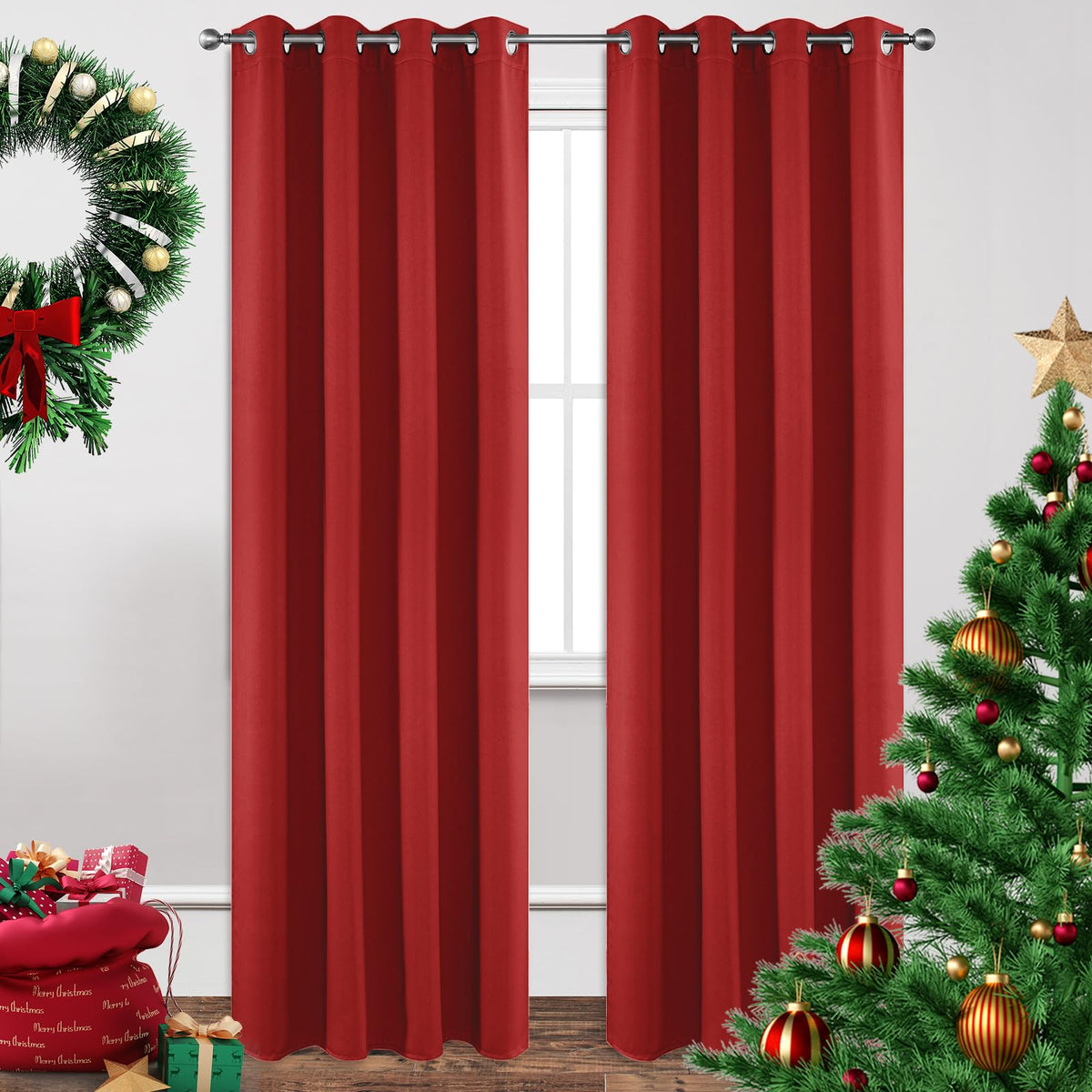 Joydeco Blackout Curtains for Bedroom 84 Inch - Black Out Curtains with Grommets Thermal Insulated Room Darkening Light Blocking, Noise Reducing & Wrinkle-Free Drapes for Living Room Windows, 2 Panels