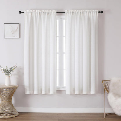 Chyhomenyc White Curtains 45 Inch Length 2 Panels, Faux Linen Textured