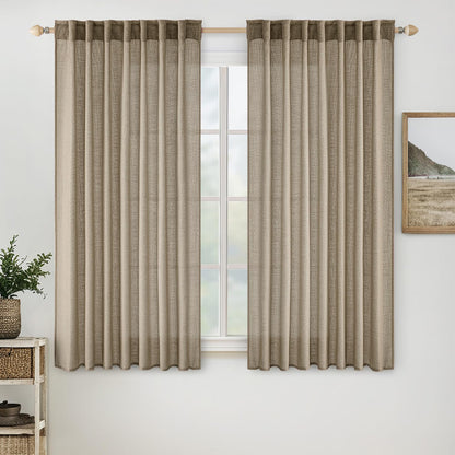 MIULEE Natural White Linen Curtains 52x84 Inch Long for Bedroom Living Room