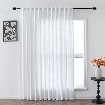 MYSKY HOME Linen Curtains for Living Room, Natural Semi Sheer Curtains & Drapes 84 inches Length 2 Panels Set Farmhouse Country Boho Style Back Tab Draperies for Sliding Glass Door, 50" Wide, Linen