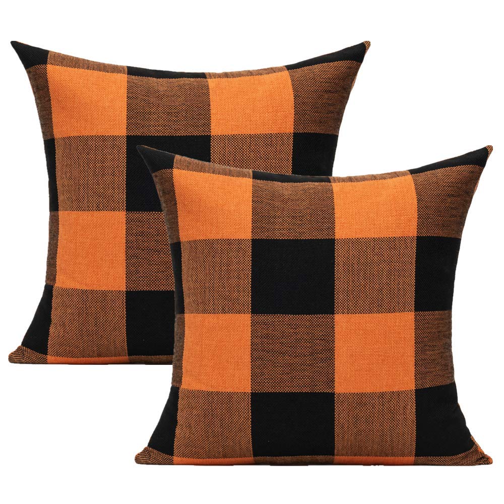 VAKADO Outdoor Plaid Throw Pillow Covers 18x18 Set of 2, Black & White